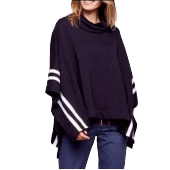 Sundry Sweaters - SUNDRY Anthropologie Women's Cowl Neck Striped Poncho ONE SIZE NWOT